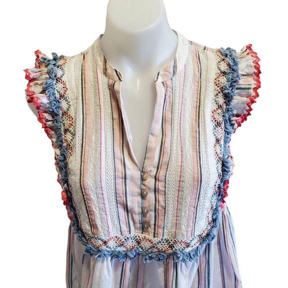 Ella Moss Natalia Babydoll Multicolored Striped Sleeveless Ruffle Peplum Top Med - Picture 4 of 10